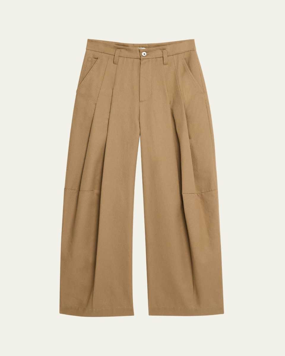 Barrel Pleated Cotton Twill Pants